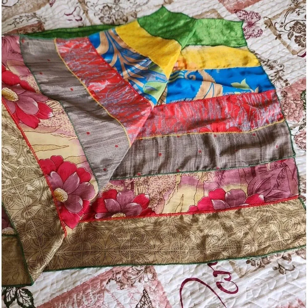 Darn Good Yarn‎ Silk Medley Scarf Reclaimed Sari Silk Floral 20×70 Inches